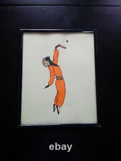 Rare Art Deco 1920-1930 Decoupage Dancer Woman signed fabric & lace collage