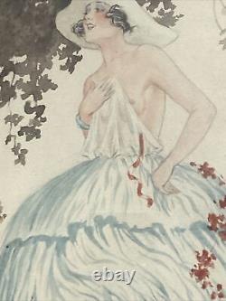 Rare Art Déco Eroticism Undressed Woman Aquarelle Signed G. Grellet 1869-1959