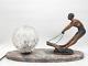 Rare Art Deco Lamp, 1920s With Woman Wakeboarding, Marble Base