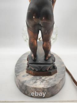 Rare Art Deco Lamp, 1920s with Woman Wakeboarding, Marble Base