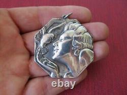 Rare French 45mm Art Deco Pendant by Ray Pelletier Woman and Pigeon