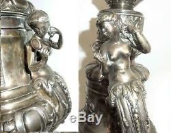 Rare Gas Lamp A Argente Bronze Art Nouveau Women No Oil Oil Lamp