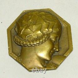 Rare Medaille Bronze Profil Woman Art Deco Engraver P Turin Pub Mildoc Doc 1000