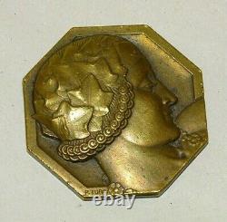 Rare Medaille Bronze Profil Woman Art Deco Engraver P Turin Pub Mildoc Doc 1000
