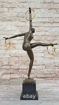 Rare Orientalist Art Deco Nude Bronze Woman Juggler Dancer Signed Decoration