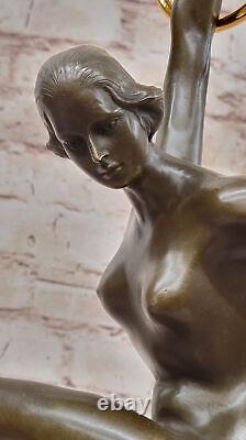 Rare Orientalist Art Deco Nude Bronze Woman Juggler Dancer Signed Decoration