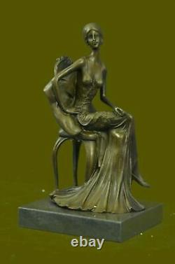 Rare Sculpture Signed Fisher Art New Deco Woman Figure Decor Bronze Statue