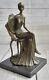 Rare Sculpture Signed Fisher Art Nouveau Deco Woman Figurine Bronze Statue
