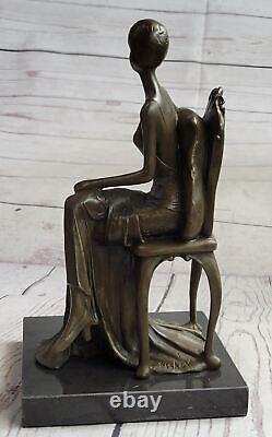 Rare Sculpture Signed Fisher Art Nouveau Deco Woman Figurine Bronze Statue