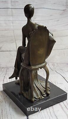 Rare Sculpture Signed Fisher Art Nouveau Deco Woman Figurine Bronze Statue