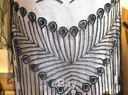 Rare Vintage Art-deco Ball Gown 1925 Charleston Peacock Beaded Decor