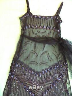Rare Vintage Art-deco Ball Gown 1925 Charleston Peacock Beaded Decor
