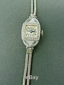 Rare Watch Buren Platinum Gold Diamond Watch Art Deco Vintage Poleed Woman
