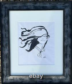 René Gruau Woman Hair With Wind Ink On Paper Signed