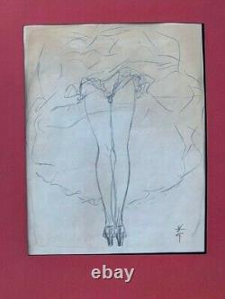 René Gruau Woman Of The Red MILL Pencil Drawing Signed