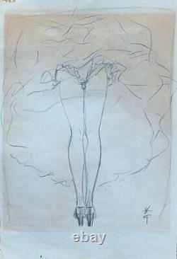 René Gruau Woman Of The Red MILL Pencil Drawing Signed