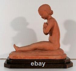 René Meynial Terracotta Sculpture Naked Woman Erotic Art Deco