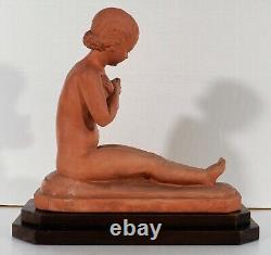 René Meynial terracotta sculpture of woman and child Art Deco