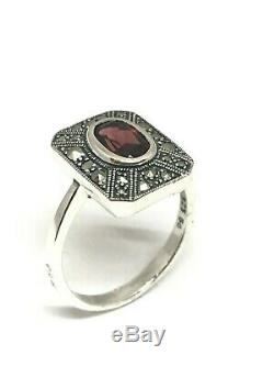 Ring For Women Silver Old Style Art Deco Marcasite And Garnet