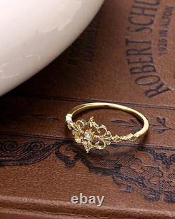 Round Art Deco Moissanite Yellow Gold 14k Ring Surprise Gift for Women