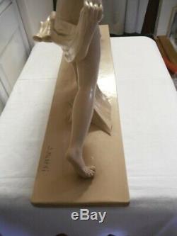 Salvatore Melani (1902-1934) Sculpture Art Deco Patinated Plaster Woman With Greyhound