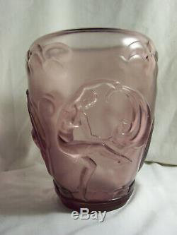 Sandblasted Glass Vase Art Deco Pink Purple Women Dancing Naiades Model Verlys