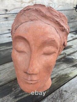 Sculpted Clay Sculpture Head Bust Woman Ancient Art Deco Modern Art