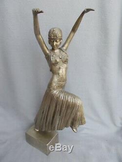 Sculpture 60cm Silvered Bronze Statue Woman Dancer Art Deco Style Chiparus