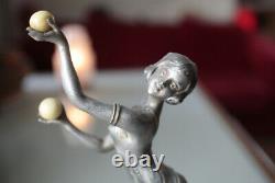 Sculpture Art Deco 1930 Statue Woman Dancer Bowls Assigned Balleste