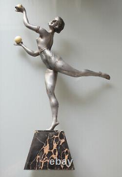 Sculpture Art Deco 1930 Statue Woman Dancer Bowls Assigned Balleste