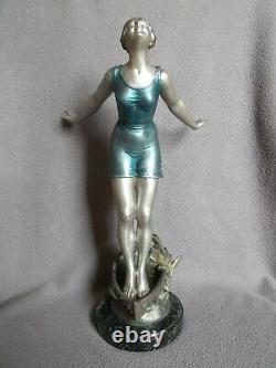 Sculpture Art Deco 1930 Statuette Woman Bather Bathing Beauty Figurine Statue