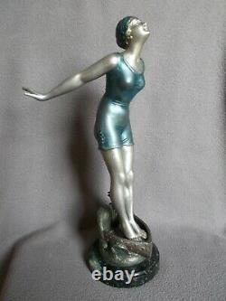 Sculpture Art Deco 1930 Statuette Woman Bather Bathing Beauty Figurine Statue
