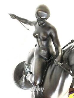 Sculpture Art Deco In Bronze Signed Anton Grath Naked Amazon Woman On Horse