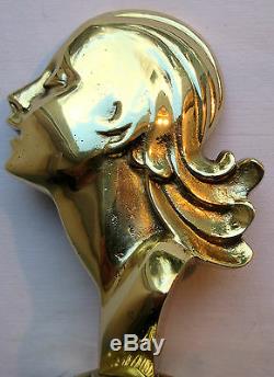 Sculpture Art Deco, Massive Gilt Bronze Woman Bust On Pedestal Bookend