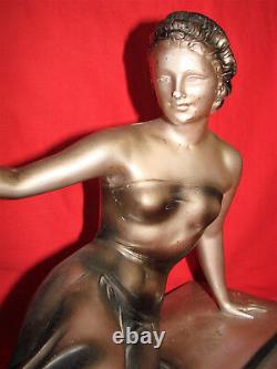 Sculpture Art Deco Platre By Cipriani La Femme Et La Deiche Antique French
