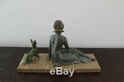 Sculpture Art Deco Woman & Biche Regulates Lady And Fawn Spelter