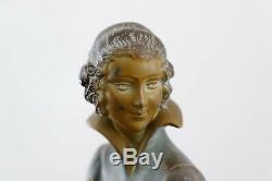Sculpture Art Deco Woman & Biche Regulates Lady And Fawn Spelter