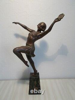 Sculpture Art Deco Woman Dancer With Tambourine Statue In Regulated Bronze Color