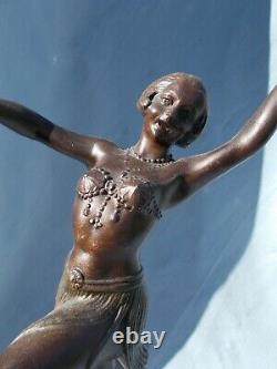 Sculpture Art Deco Woman Dancer With Tambourine Statue In Regulated Bronze Color