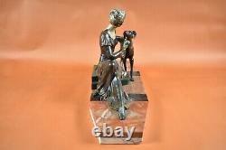 Sculpture Bronze 1925 Art Deco Woman Sitting And Lévrier