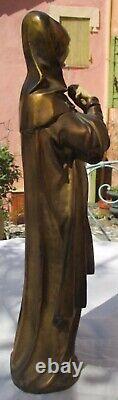 Sculpture Bronze Golden Woman Draped Age 1925 Art Deco Style Height 48 CM