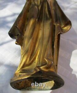 Sculpture Bronze Golden Woman Draped Age 1925 Art Deco Style Height 48 CM