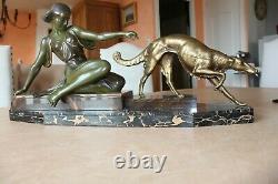 Sculpture, Bronze Statue''woman Aux Levriers'' Art Deco