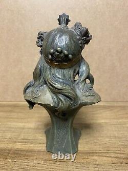 Sculpture Bust Of Woman Crown Terracotta Signed Alfred Foretay Art Nouveau