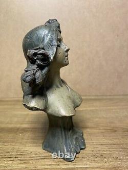 Sculpture Bust Of Woman Earth Cuite Signed Alfred Foretay Art Nouveau