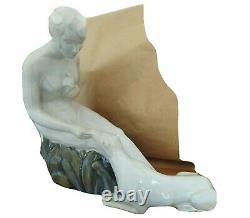 Sculpture Ceramic Faience (craquel) Naked Woman With Leper Art Deco 1930f