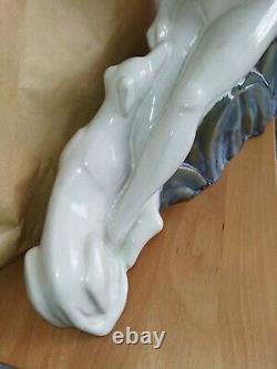 Sculpture Ceramic Faience (craquel) Naked Woman With Leper Art Deco 1930f