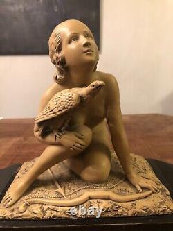 Sculpture In Cute Land Women At Rapace Art Deco Signed B. Rezl, Villenauxe
