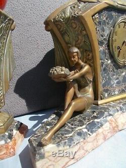 Sculpture Light Pendulum Clock Art Deco Limousin Statue Woman Bronze Regule