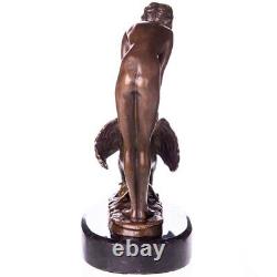 Sculpture Nude Woman with Pelican in Bronze Art Deco Style Signed